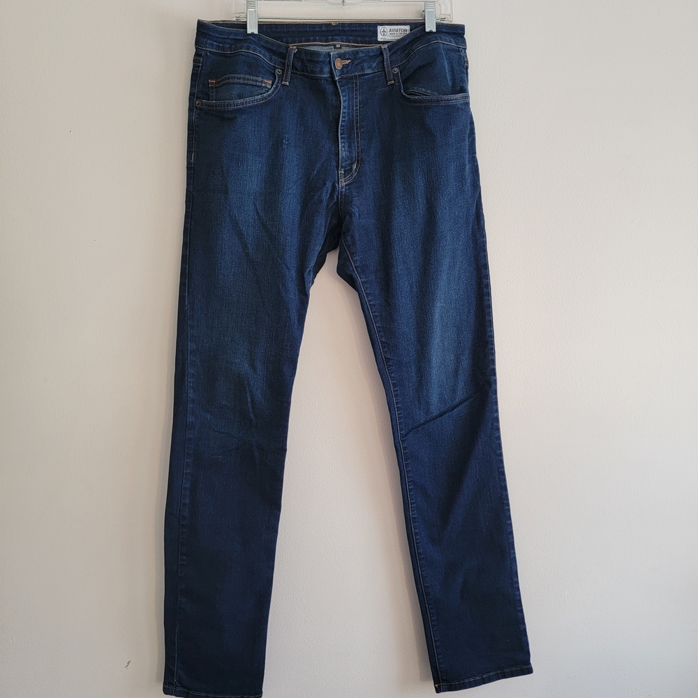 Aviator Mens Slim Fit Best Travel Jeans 36 X 35 Indigo